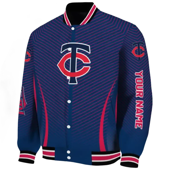 personalized minnesota twins chevron arrow navy varsity jacket best selling
