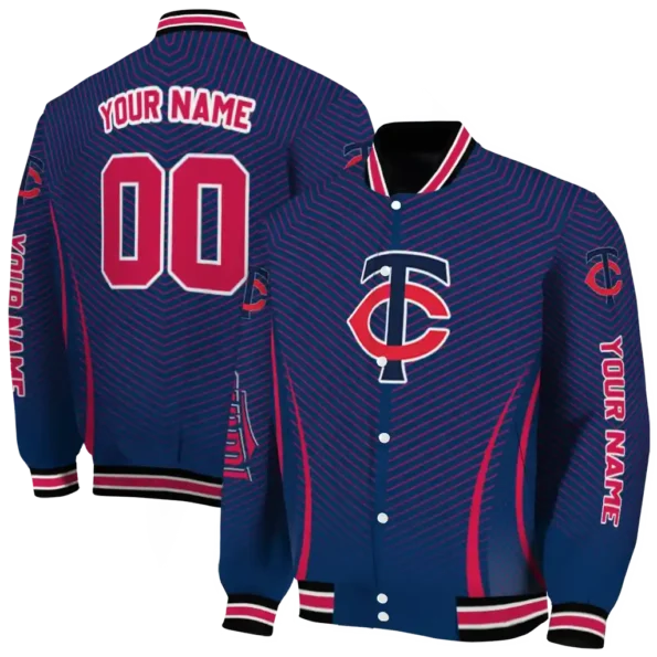 personalized minnesota twins chevron arrow navy varsity jacket fashion forward