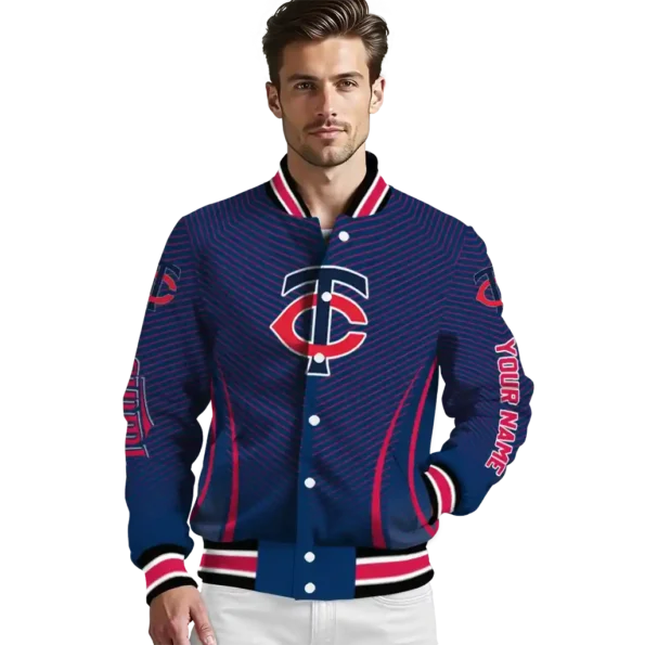 personalized minnesota twins chevron arrow navy varsity jacket high quality
