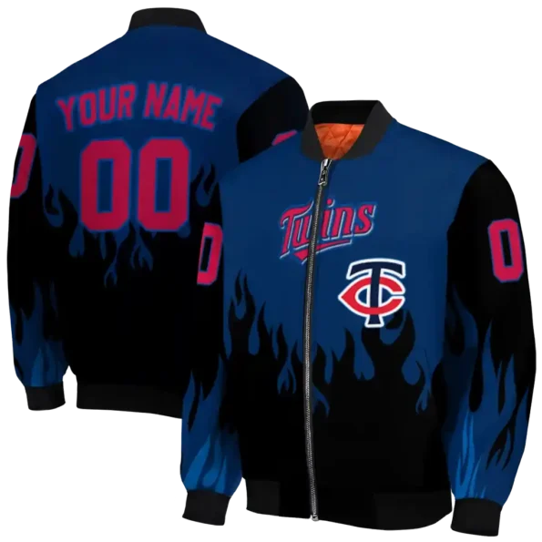 personalized minnesota twins flame border navy black bomber jacket fashion forward