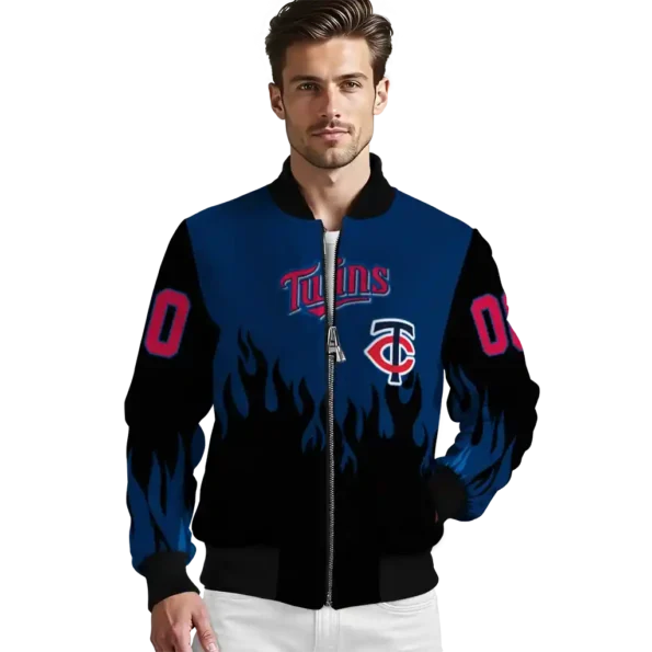 personalized minnesota twins flame border navy black bomber jacket high quality