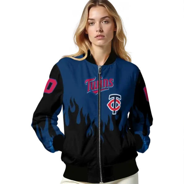 personalized minnesota twins flame border navy black bomber jacket latest model