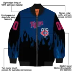 personalized minnesota twins flame border navy black bomber jacket best selling