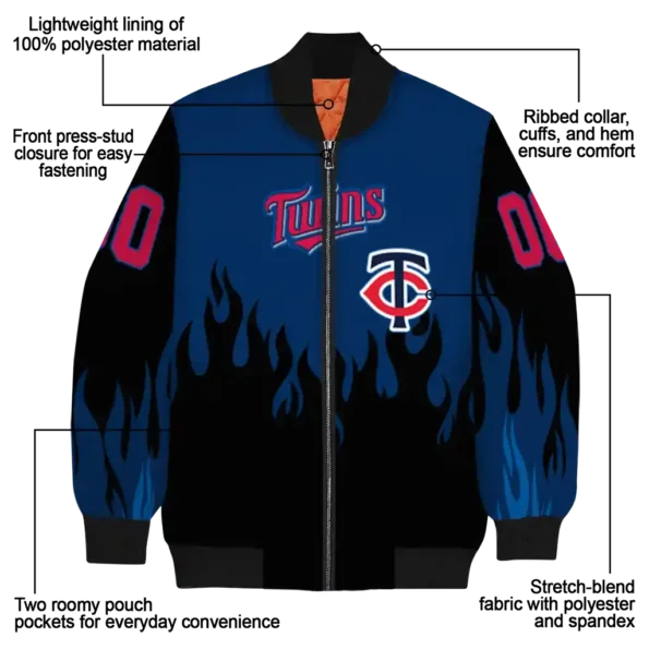 personalized minnesota twins flame border navy black bomber jacket new arrival