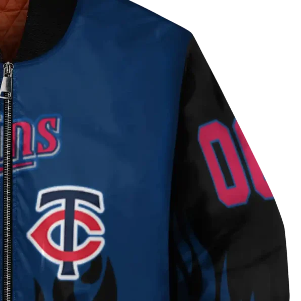 personalized minnesota twins flame border navy black bomber jacket premium grade