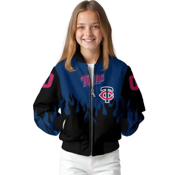 personalized minnesota twins flame border navy black bomber jacket top rated