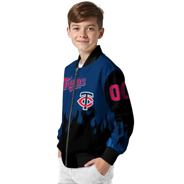 personalized minnesota twins flame border navy black bomber jacket trendy