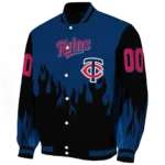 personalized minnesota twins flame border navy black varsity jacket best selling