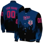 personalized minnesota twins flame border navy black varsity jacket best selling