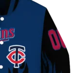 personalized minnesota twins flame border navy black varsity jacket best selling