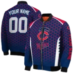 personalized minnesota twins hexagon grid navy bomber jacket best selling