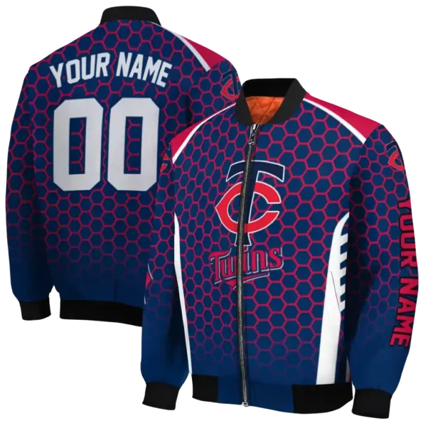 personalized minnesota twins hexagon grid navy bomber jacket fashion forward