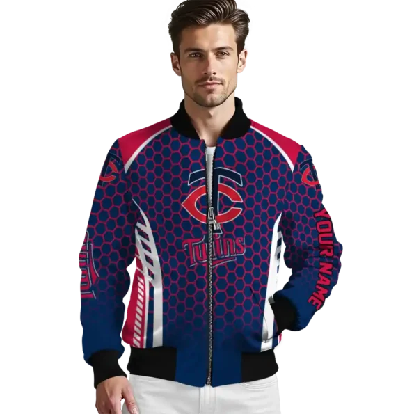 personalized minnesota twins hexagon grid navy bomber jacket high quality