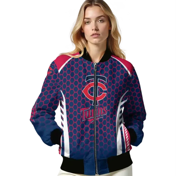 personalized minnesota twins hexagon grid navy bomber jacket latest model