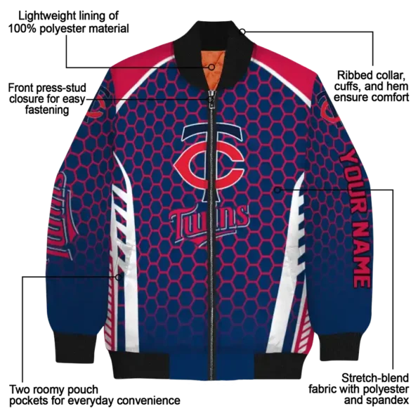 personalized minnesota twins hexagon grid navy bomber jacket new arrival