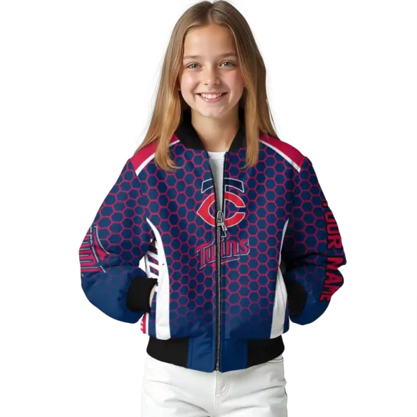 personalized minnesota twins hexagon grid navy bomber jacket top rated