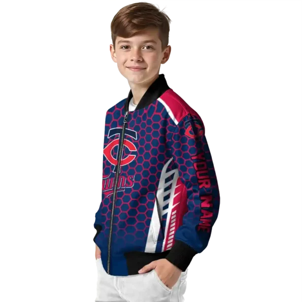 personalized minnesota twins hexagon grid navy bomber jacket trendy