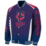 personalized minnesota twins hexagon grid navy varsity jacket best selling