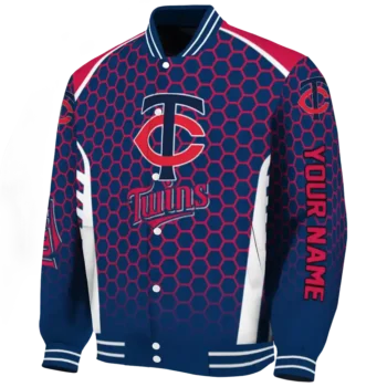 personalized minnesota twins hexagon grid navy varsity jacket best selling