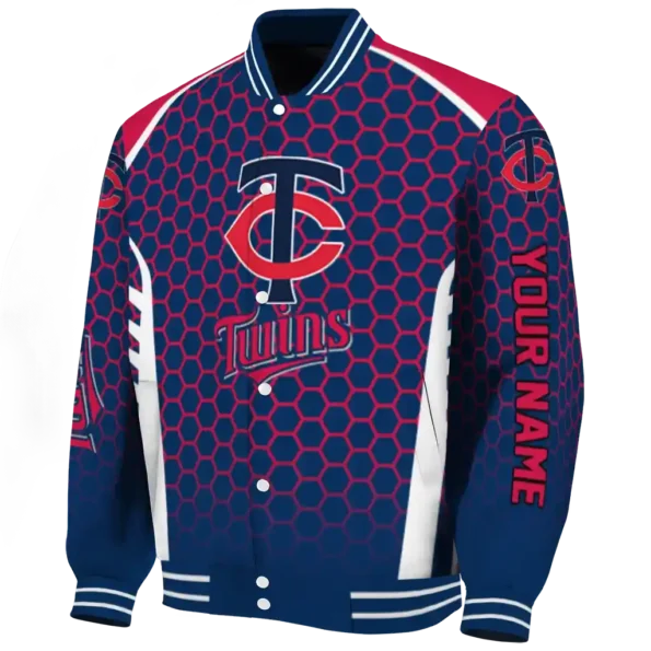 personalized minnesota twins hexagon grid navy varsity jacket best selling