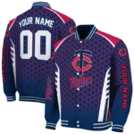 personalized minnesota twins hexagon grid navy varsity jacket best selling