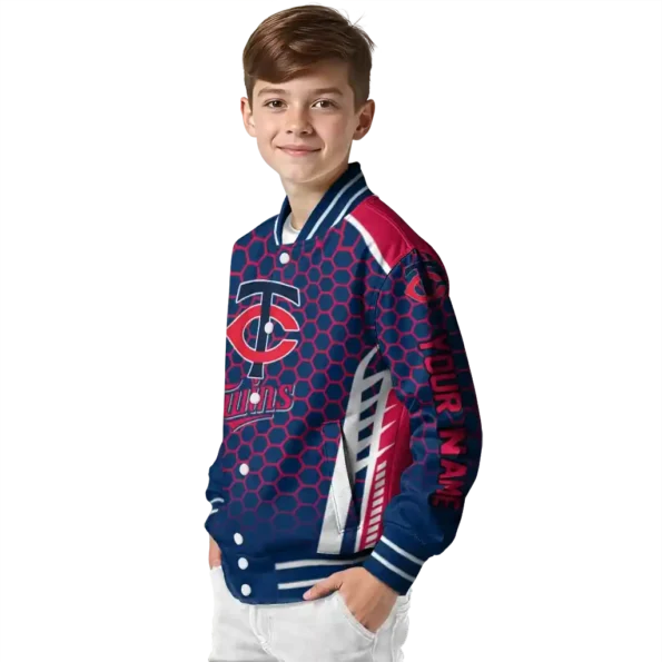 personalized minnesota twins hexagon grid navy varsity jacket trendy