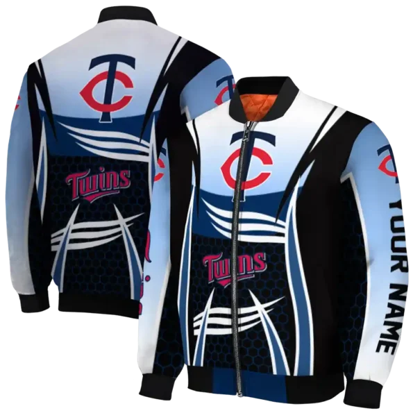 personalized minnesota twins mesh effect navy black bomber jacket fashion forward