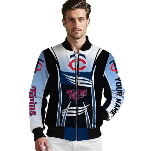 personalized minnesota twins mesh effect navy black bomber jacket high quality