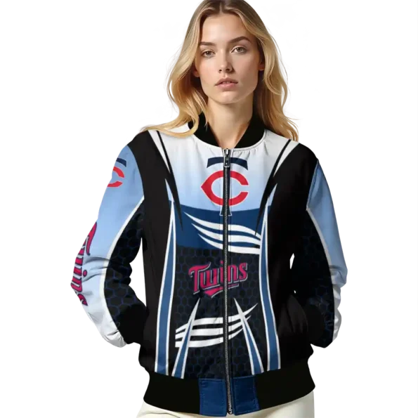 personalized minnesota twins mesh effect navy black bomber jacket latest model