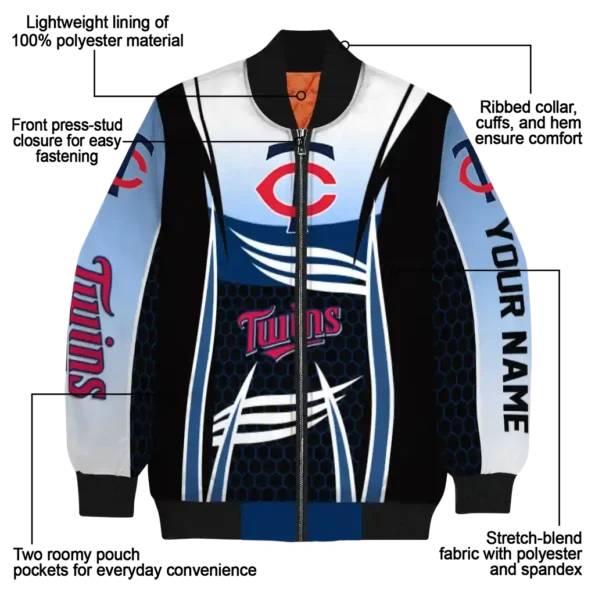 personalized minnesota twins mesh effect navy black bomber jacket new arrival