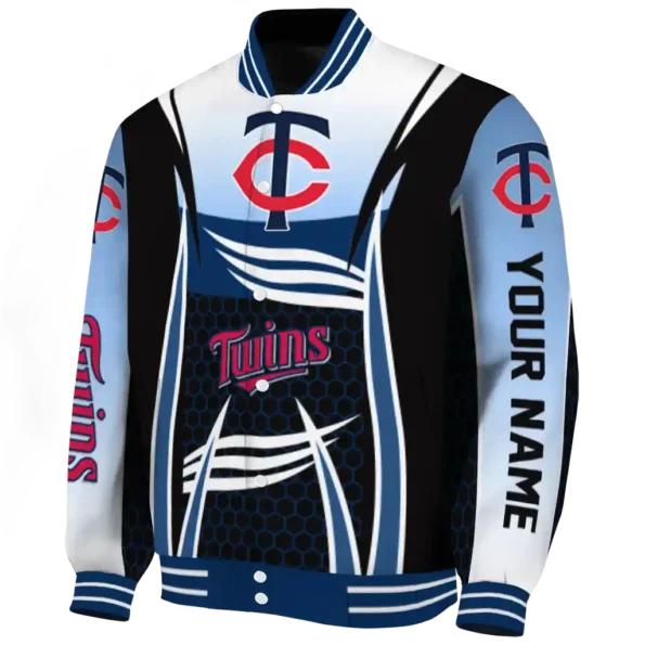 personalized minnesota twins mesh effect navy black varsity jacket best selling