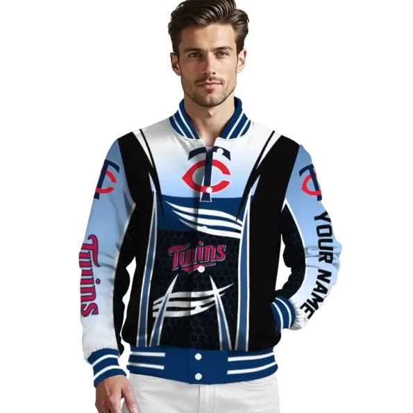 personalized minnesota twins mesh effect navy black varsity jacket high quality