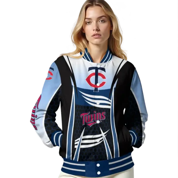 personalized minnesota twins mesh effect navy black varsity jacket latest model