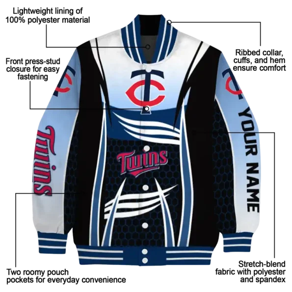 personalized minnesota twins mesh effect navy black varsity jacket new arrival
