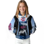 personalized minnesota twins mesh effect navy black varsity jacket best selling