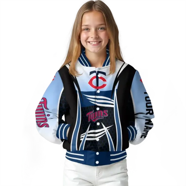 personalized minnesota twins mesh effect navy black varsity jacket top rated