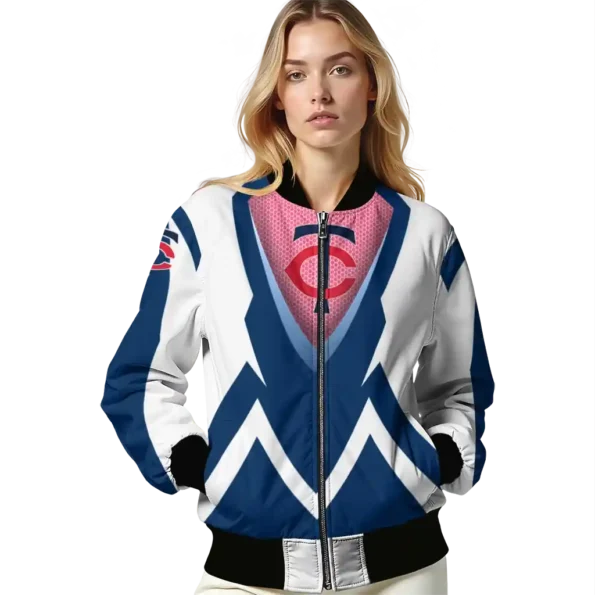 personalized minnesota twins v stripes navy white bomber jacket latest model