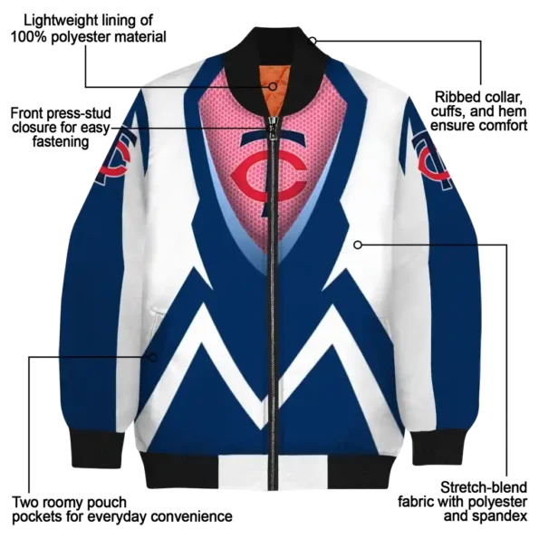 personalized minnesota twins v stripes navy white bomber jacket new arrival