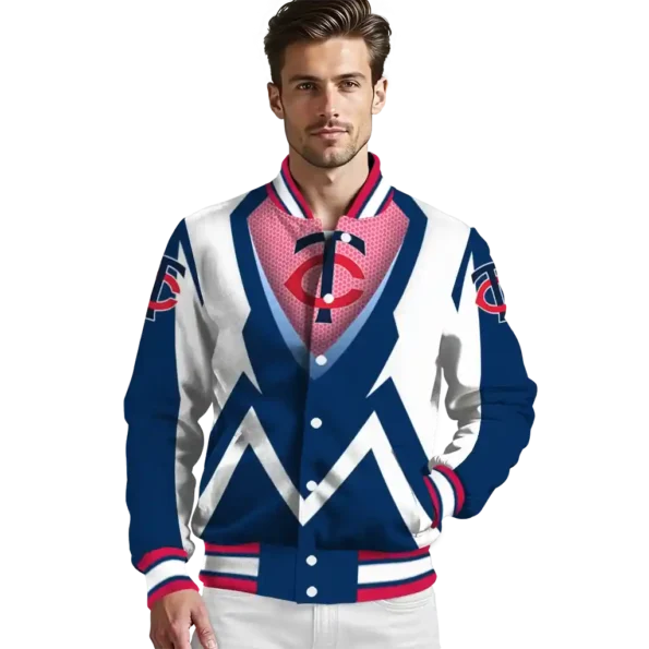 personalized minnesota twins v stripes navy white varsity jacket high quality