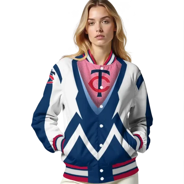 personalized minnesota twins v stripes navy white varsity jacket latest model