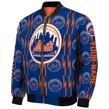 personalized new york mets bolt stripe blue bomber jacket best selling