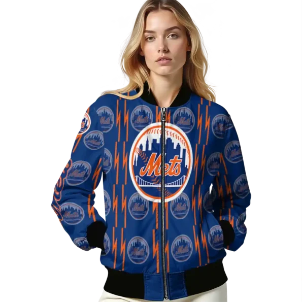 personalized new york mets bolt stripe blue bomber jacket latest model