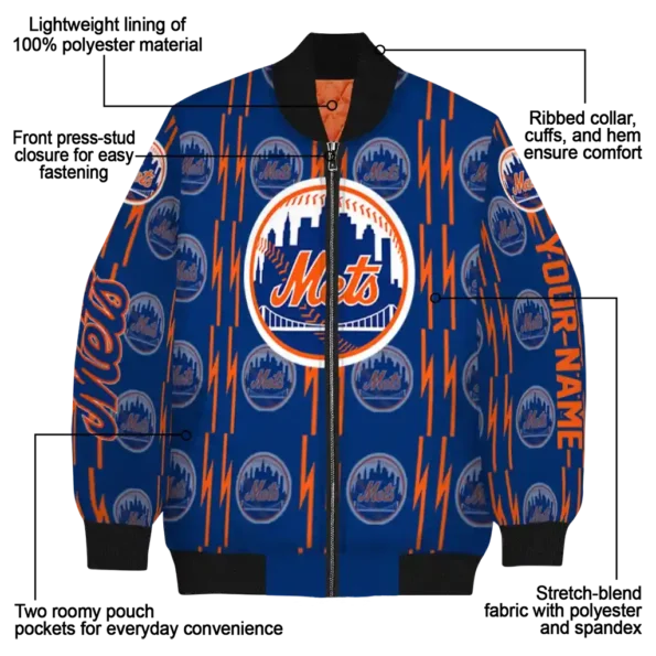 personalized new york mets bolt stripe blue bomber jacket new arrival