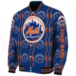 personalized new york mets bolt stripe blue varsity jacket best selling