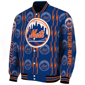 personalized new york mets bolt stripe blue varsity jacket best selling