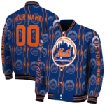 personalized new york mets bolt stripe blue varsity jacket best selling