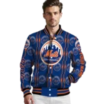 personalized new york mets bolt stripe blue varsity jacket best selling