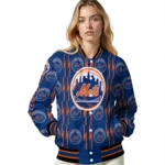 personalized new york mets bolt stripe blue varsity jacket best selling
