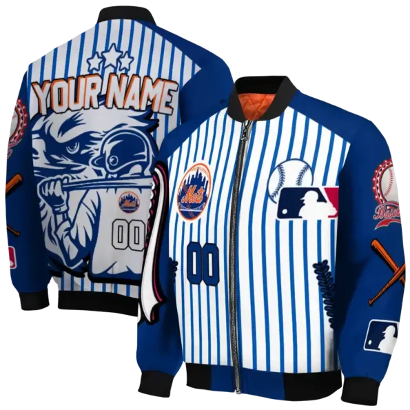 personalized new york mets eagle baseball blue white bomber jacket fashion forward
