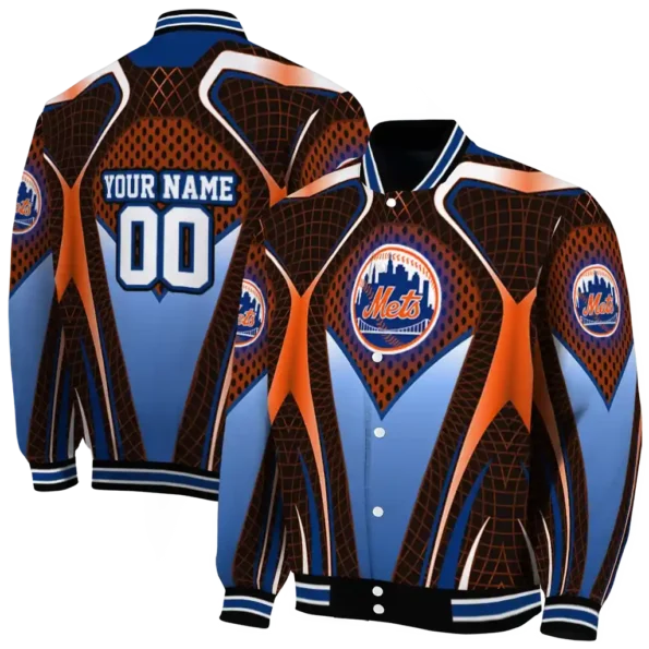personalized new york mets mesh chest black varsity jacket fashion forward
